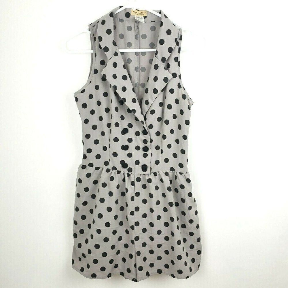 Moon Collection Retro Rockabilly Polka Dot Romper Jumpsuit Shorts Collar Buttons